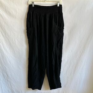 Tarse black linen blend boho pants, size L